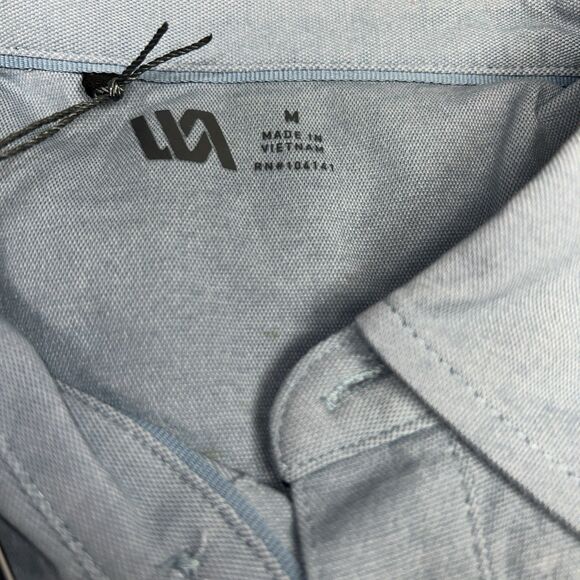 Men's VRST Refined Knit Short Sleeve Button Down Collared Shirt Muted Denim Med - Picture 2 of 5